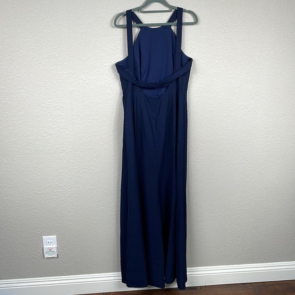 NWT Dessy Collection High Halter Neck Open Back Crepe Gown Dress Midnight Blue - Picture 5 of 12